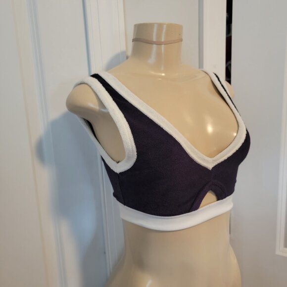 Zara Blue French Terry Crop Top White Trim - Picture 6 of 14